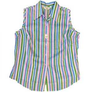 VINTAGE 1960s Women's Candy Stripe Button Up Blouse Cotton Blend JCPenney L/XL